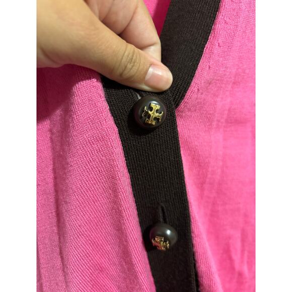 Tory Burch pink and Brown knit wool buttoned cardigan sz small - Picture 6 of 9